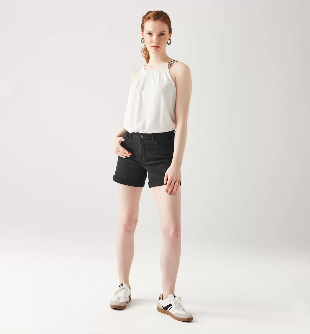 Short en toile unie Femme - | Promod Shop