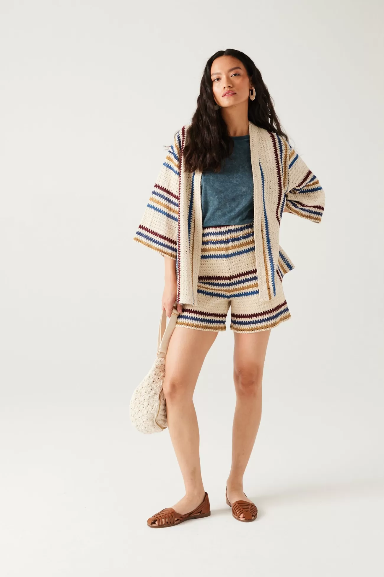 Short rayé en crochet Femme - Rayures multicolores | Promod Shop
