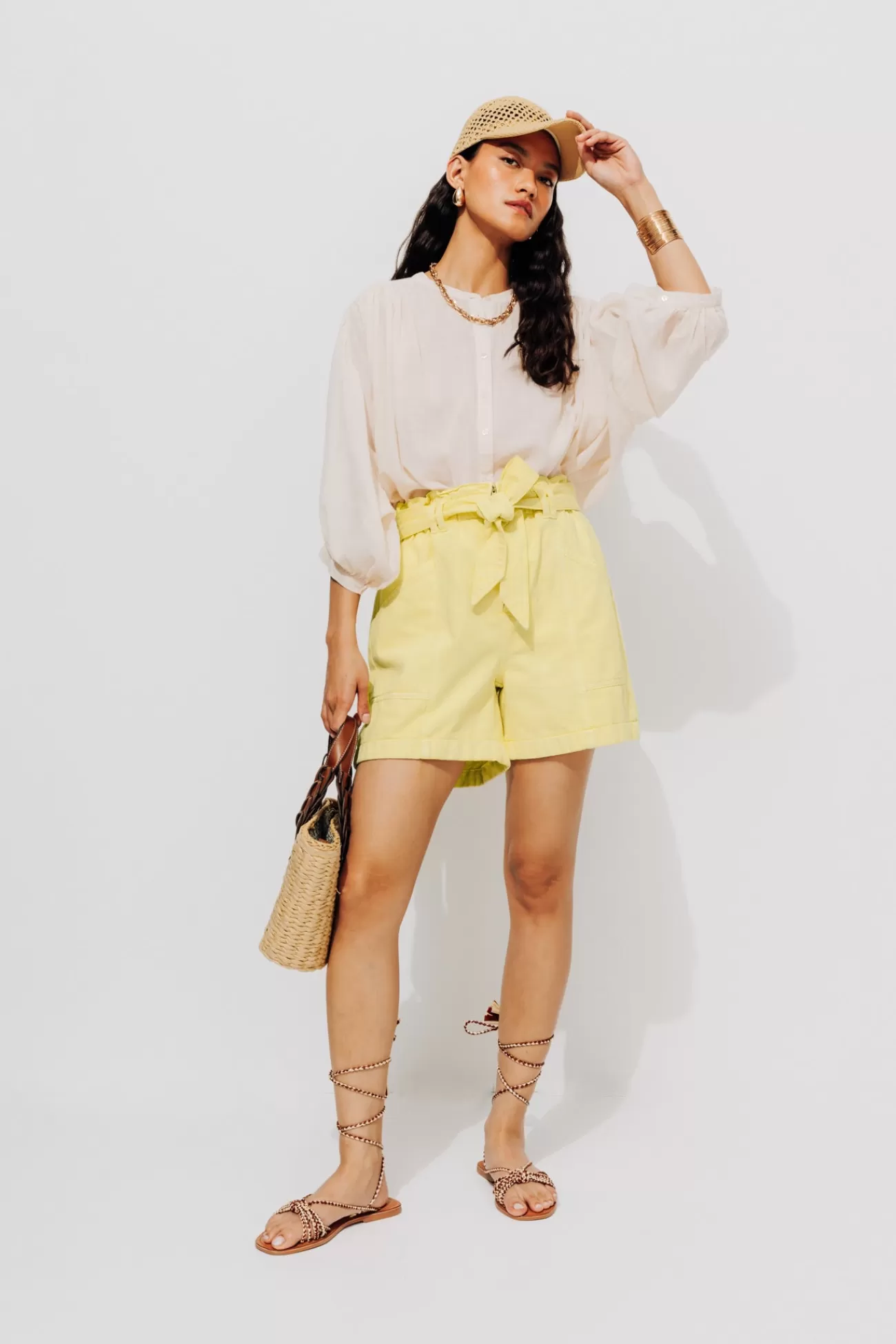 Short taille haute paper bag - Jaune clair | Promod Best