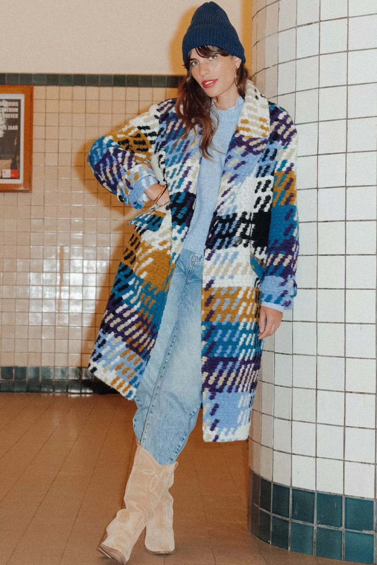 SIMONE manteau en laine - Imprimé multicolore | Promod Fashion