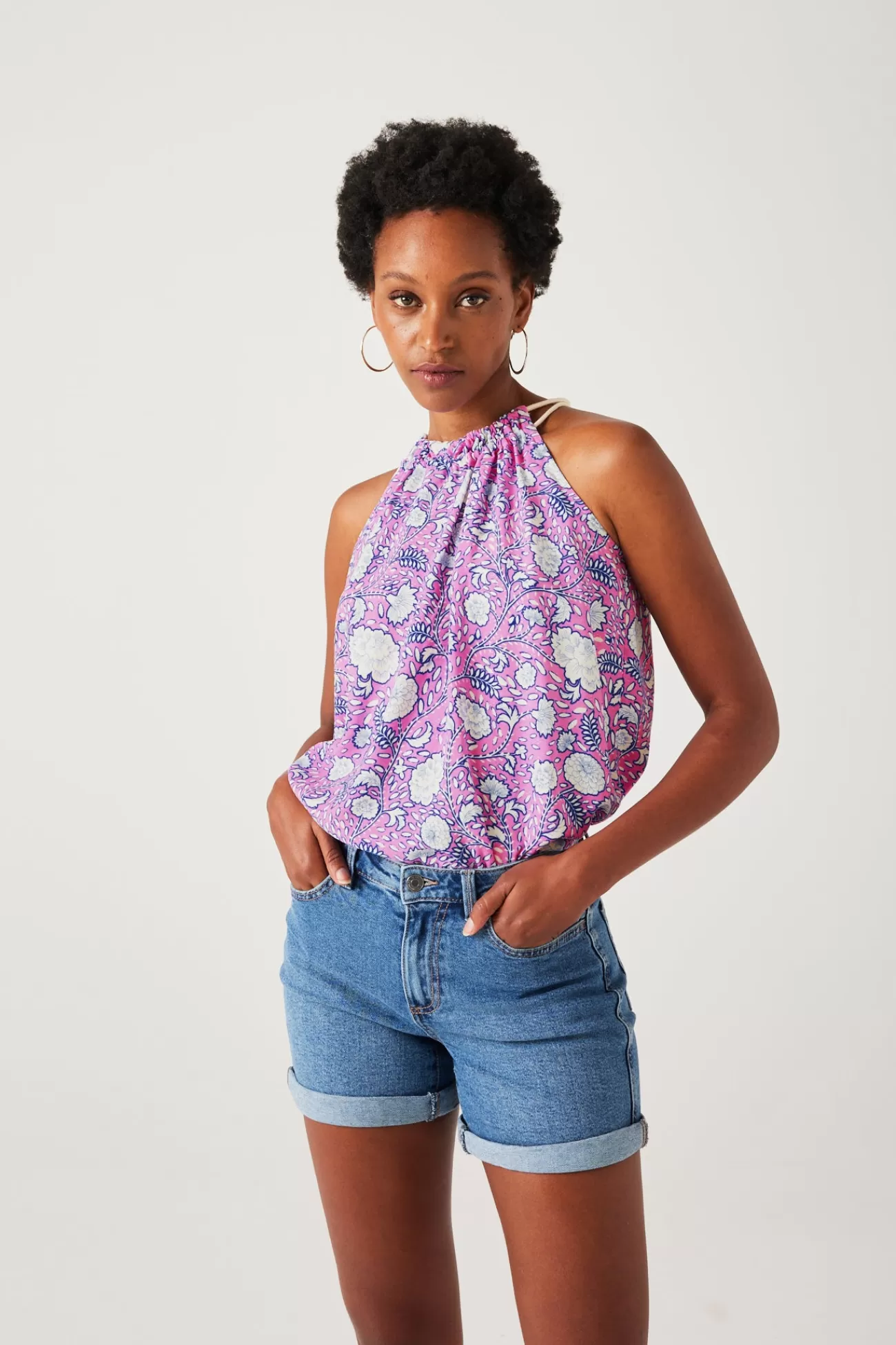 Top à bretelles motifs indiens - Imprimé rose | Promod Fashion