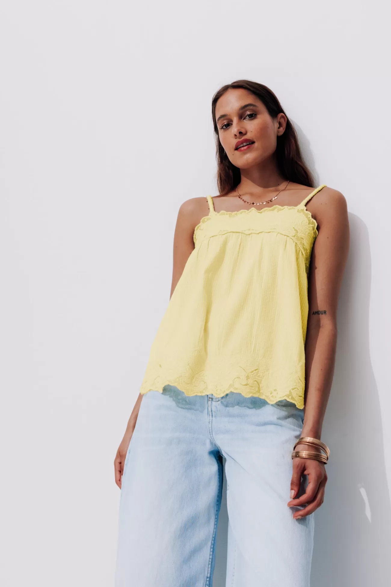 Top brodé Femme - Jaune clair | Promod Outlet