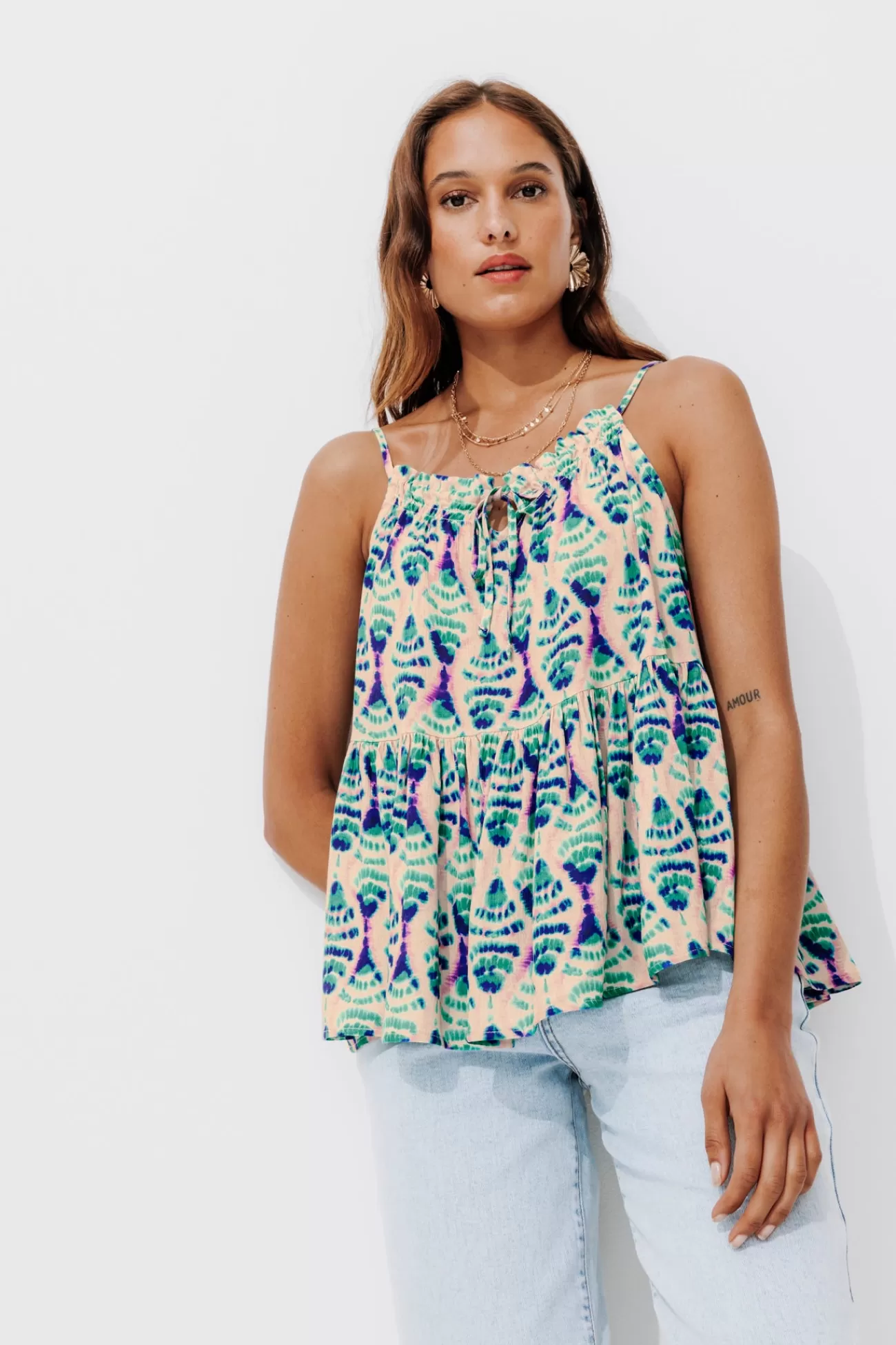 Top motif ikat écoconçu Femme - Imprimé écru | Promod Fashion