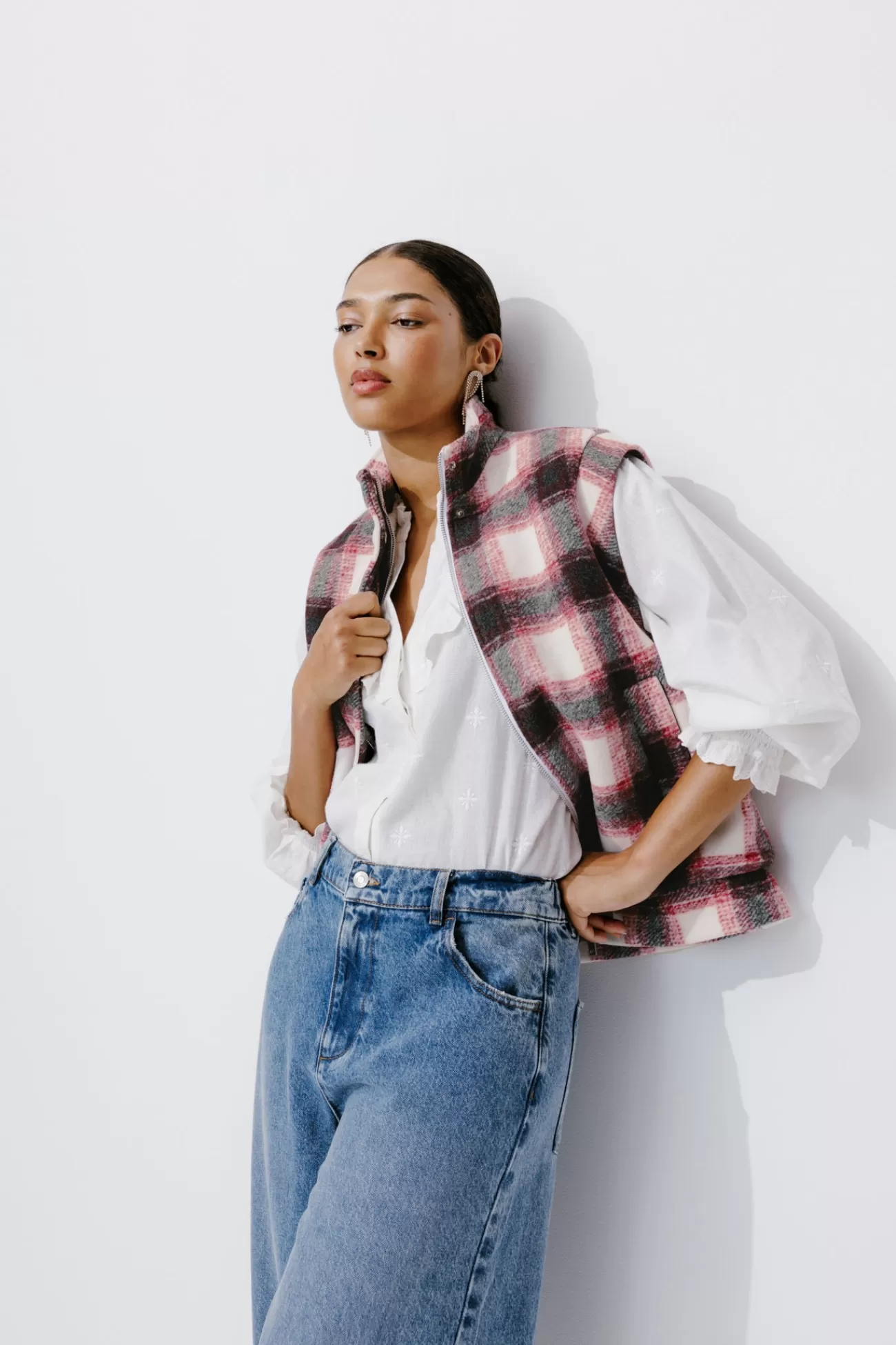 Veste à carreaux et moumoute - Carreaux multicolores | Promod Hot